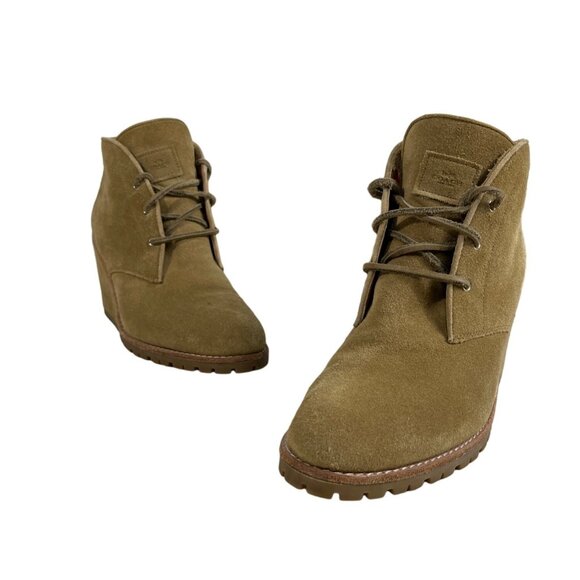 Coach Women’s Dark Beige Suede Karson Ankle Booties Sz 10 - Picture 1 of 13
